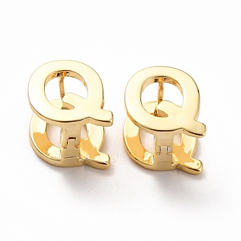 Initial Hoop Earrings for Women, Golden Letter Brass Earrings, Letter.Q, 13x11x10mm, Pin: 0.8mm