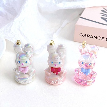 Acrylic Pendants, Rabbit, Mixed Color, 50.7x27.6x27.7mm, Hole: 3.5mm