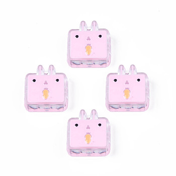 Transparent Acrylic Beads, with Enamel, Rabbit, Pearl Pink, 24x22x8mm, Hole: 3mm