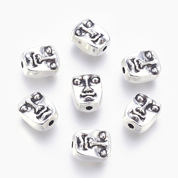 Tibetan Style Alloy Human Face Beads, Lead Free & Cadmium Free, Antique Silver, 12x10x7mm, Hole: 2mm