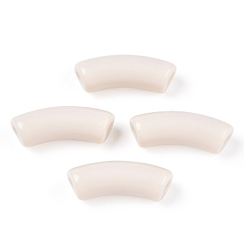 Opaque Acrylic Beads, Curved Tube, Floral White, 36x13.5x11.5mm, Hole: 4mm, about 148pcs/500g