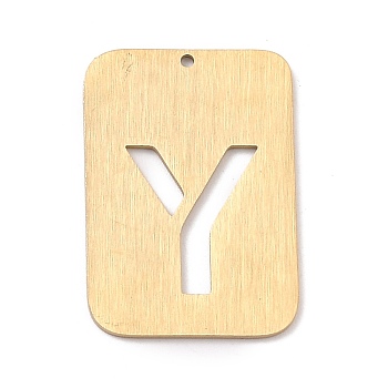 Ion Plating(IP) 304 Stainless Steel Pendants, Rectangle with Alphabet, Hollow, Letter.Y, 32x22x1mm, Hole: 1.5mm