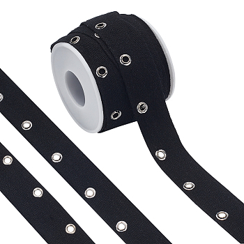8 Yards Cotton Twill Tape Ribbons with Stainless Steel Eyelets, Flat, Black, 1 inch(25mm)
