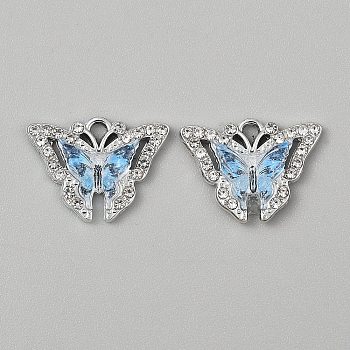 Alloy & Acrylic Pendants, Butterfly, Platinum, Light Sky Blue, 15x20x4.5mm, Hole: 1.8mm