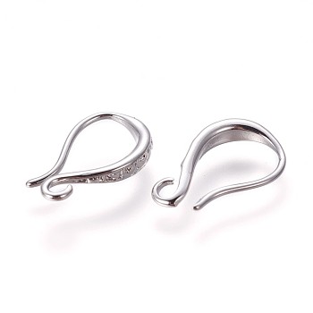 Brass Earring Hooks, with Horizontal Loop, Platinum, 15x9.5x2.5mm, Hole: 1.6mm, 20 Gauge, Pin: 0.8mm