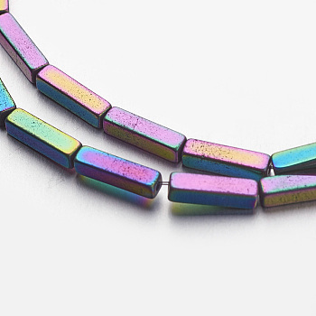 Electroplate Non-magnetic Synthetic Hematite Bead Strands, Frosted, Cuboid, Multi-color Plated, 7.5~8x2x2mm, Hole: 1mm, about 50pcs/strand, 15.7 inch
