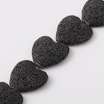 Natural Lava Rock Beads Strands, Dyed, Heart, Black, 26~30x26~30mm, Hole: 2mm, about 15 pcs/strand