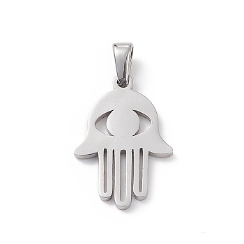 304 Stainless Steel Pendants, Laser Cut, Hamsa Hand Charms, Stainless Steel Color, 21x14.5x1.5mm, Hole: 2.5x5mm