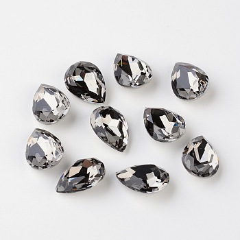 Faceted Teardrop K9 Glass Rhinestone Cabochons, Pointed Back & Back Plated, Grade A, Black Diamond, 18x13x6mm