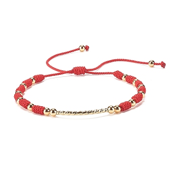 Brass Tube Braided Cord Bracelet, Adjustable Friendship Bracelet for Women, Crimson, Inner Diameter: 1-3/4~4 inch(4~10cm)