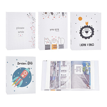 4 Book 4 Patterns Cardboard Cover Interstitial Album Book, Laminated Art Paper Slip-in Pockets Photos Holder Memorial Book, for 100 Laminated 6 Inch Photos, Animal & Rocket Pattern, Mixed Patterns, 180x140x53mm, Inner Size: 65x20mm, 100 photos/book, 1 book/pattern