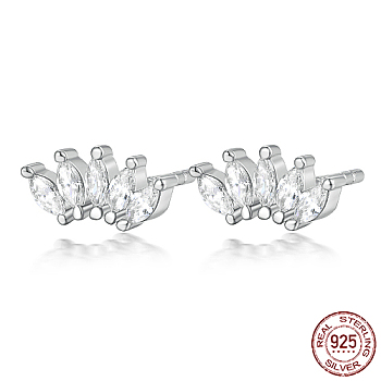 Five Petal Cubic Zirconia Marquise Rhodium Plated 925 Sterling Silver Stud Earrings, Platinum, 3x9mm