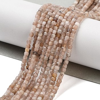 Natural Peach Moonstone Beads Strands, Faceted Table Cut Cube, 2x2x2mm, Hole: 0.6mm, about 175pcs/strand, 15.35''(39cm)