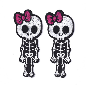 Computerized Embroidery Cloth Iron On Patches, Costume Accessories, Appliques, Human Skeleton, Black, 103x43x1mm