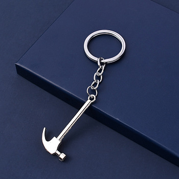 Alloy Pendant Keychain, with Key Rings, Hammer, Platinum, 5.5~6.5cm