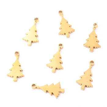 Christmas 304 Stainless Steel Charms, Laser Cut, Christmas Tree, Golden, 10.5x6.5x1.1mm, Hole: 1mm