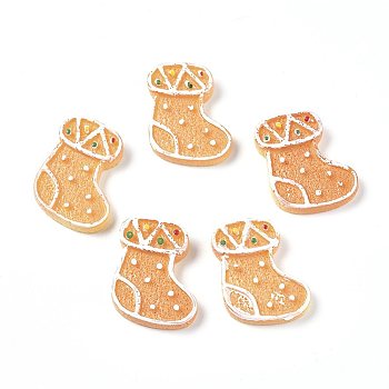 Christmas Theme Resin Decoden Cabochons, for Jewelry Making, Boot Shaped Biscuit, Imitation  Food, Orange, 26x26x5mm