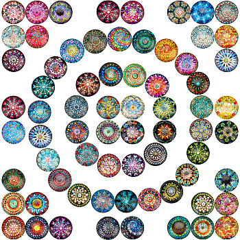 Glass Cabochons, Mixed Pattern, Half Round, Mixed Patterns, 1x1/4 inch(25x6mm), 70pcs/bag