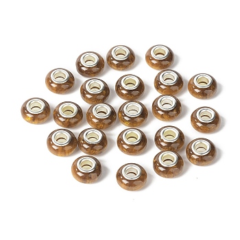 Rondelle Resin European Beads, Large Hole Beads, Imitation Stones, with Silver Tone Brass Double Cores, Goldenrod, 13.5x8mm, Hole: 5mm