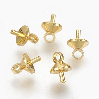 Brass Peg Bails Pendants, For Half Drilled Beads, Long-Lasting Plated, Golden, 7x5mm, Hole: 1.6mm, Pin: 1mm