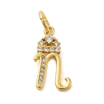 Brass Micro Pave Cubic Zirconia Pendants, with Jump Ring, Letter N, 16x10x2mm, Ring: 6x1mm, Inner Diameter: 4mm