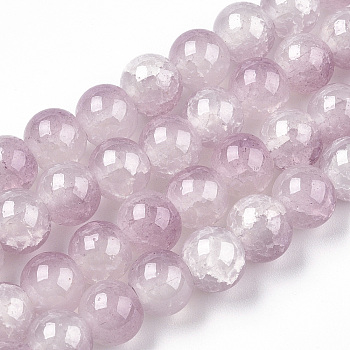 Crackle Baking Painted Imitation Jade Glass Beads Strands, Round, Plum, 8mm, Hole: 1.5mm, about 104~108pcs/strand, 29.72 inch~30.91 inch(75.5~78.5cm)