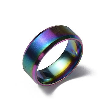 Stainless Steel Wide Band Finger Rings for Women Men, Plain Band Rings, Rainbow Color, 8mm, Inner Diameter: US Size 9 1/4(19.1mm)