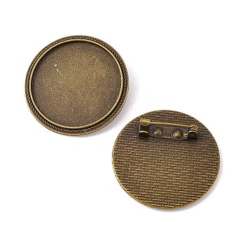 Flat Round Tibetan Style Brooch Cabochon Settings, with Iron Back Bar Pins, Cadmium Free & Nickel Free & Lead Free, Antique Bronze, Tray: 30mm, 35x7mm