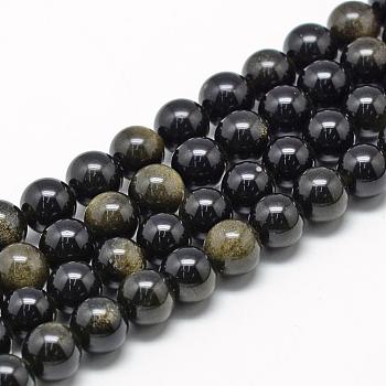 Natural Golden Sheen Obsidian Beads Strands, Grade AB, Round, 16mm, Hole: 2mm, about 25pcs/strand, 15.7 inch