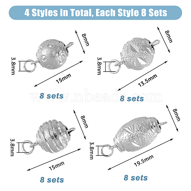 32 Sets 4 Styles Rack Plating Brass Box Clasps(KK-DC0003-08)-2