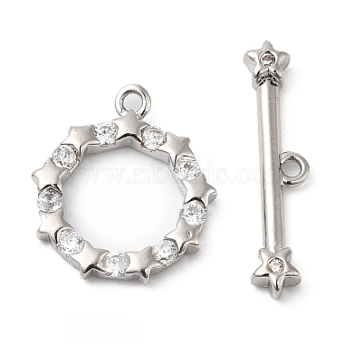 Real Platinum Plated Clear Star Brass+Cubic Zirconia Toggle Clasps
