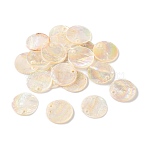 Natural Capiz Shell Pendants,  AB Color, for DIY Jewelry Making, Flat Round, Beige, 15x1.5mm, Hole: 1.4mm(SHEL-D084-13A)
