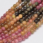 Round Natural Multicolor Tourmaline Beads Strands, Grade A, 4.5~5mm, Hole: 1mm, about 73pcs/strand, 15.7 inch(G-K068-19-4.5mm)