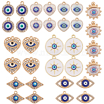 32Pcs 8 Styles Alloy Enamel Pendants, Evil Eye, Mixed Shapes, White, 14~24x14~21.5x2~4mm, Hole: 1.5~2mm, 4pcs/style(ENAM-SC0006-66)