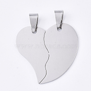 201 Stainless Steel Split Pendants, for Lovers, Heart with Heart, Stainless Steel Color, 31.5x32x1mm, Hole: 8x4mm(STAS-T048-25)