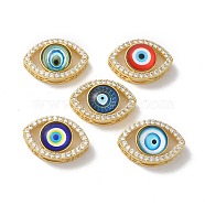 Rack Plating Brass Cubic Zirconia Beads, with Glass, Lead Free & Cadmium Free, Long-Lasting Plated, Evil Eye, Real 18K Gold Plated, Mixed Color, 18.5x27x10mm, Hole: 3x7.5mm(KK-G504-21G)