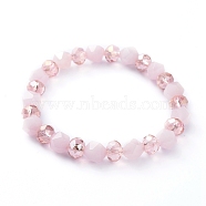 Natural Rose Quartz Gemstone Stretch Bracelets, with Electroplate Glass Beads, 2-3/8 inch(61mm)(BJEW-JB05024-03)