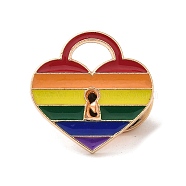 Pride Rainbow Theme Enamel Pins, Light Gold Alloy Badge for Backpack Clothes, Colorful, Lock, 19.5x20x1.5mm(JEWB-G031-01K)