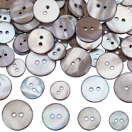 80Pcs 4 Styles Shell Buttons, 2-Hole, Flat Round, Gray, 13~20.5x2~2.7mm, Hole: 1.8~2.1mm, 20pcs/style(FIND-BBC0015-95B)