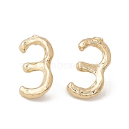 Brass Number Stud Earrings with 925 Sterling Silver Pins for Women, Num.3, 18x10mm, Pin: 0.7mm(EJEW-A077-01C)