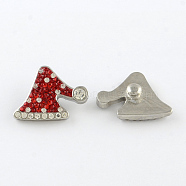 Holiday Buttons, Christmas Hat Alloy Polymer Clay Rhinestone Jewelry Snap Buttons, Platinum Metal Color, Light Siam, 20.5x22x8mm, Knob: 6mm(X-SNAP-Q004-01D)