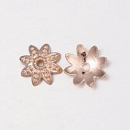 Nickel Free & Lead Free Alloy Flower Bead Caps, Long-Lasting Plated, 8-Petal, Rose Gold, 14x4mm, Hole: 2mm(PALLOY-J514-20RG-FF)