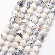 Natural Fire Crackle Agate Bead Strands, Round, Grade A, Faceted, Dyed & Heated, White, 8mm, Hole: 1mm, about 47pcs/strand, 15 inch(G-K166-07F-8mm-03)