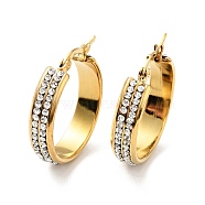 Crystal Rhinestone Hoop Earrings, Vacuum Plating 201 Stainless Steel Earrings with 304 Stainless Steel Pins for Women, Golden, 26x6mm, Pin: 0.6mm(EJEW-D279-13G-01)
