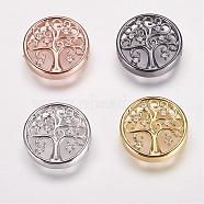 Brass Micro Pave Cubic Zirconia Slide Charms, Flat Round with Tree, Mixed Color, 15.5x4mm, Hole: 1.5x6mm(ZIRC-F046-42)