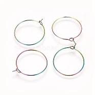 Ion Plating(IP) 304 Stainless Steel Hoop Earrings Findings, Wine Glass Charms Findings, Rainbow Color, 21 Gauge, 25x0.7mm(STAS-F217-09-A)