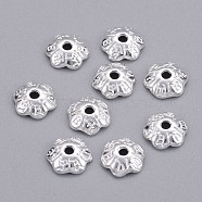 6-Petal Tibetan Style Alloy Flower Bead Caps, Cadmium Free & Lead Free, Silver, 6x2mm, Hole: 1mm(TIBE-S220-S-RS)