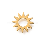 304 Stainless Steel Charms, Laser Cut, Real 18K Gold Plated, Sun, 8x10x1mm, Hole: 4mm(STAS-S144-01G-C)