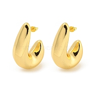 Rack Plating Brass Stud Earrings, Long-Lasting Plated, Lead Free & Cadmium Free, C-shape, Real 18K Gold Plated, 43x16.5mm(EJEW-M247-15G)