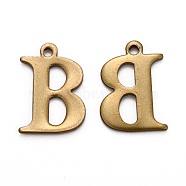 304 Stainless Steel Alphabet Charms, Antique Bronze, Letter.B, 12x8x1mm, Hole: 1mm(STAS-H122-B-AB)